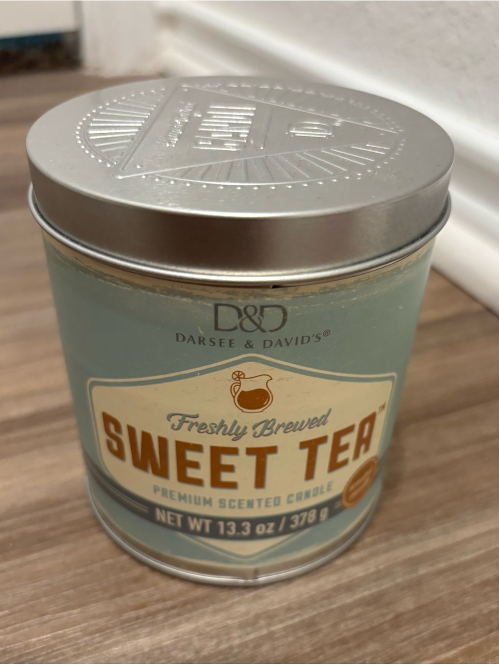 Hobby Lobby Sweet Tea Scented Candle - Light Blue & Silver